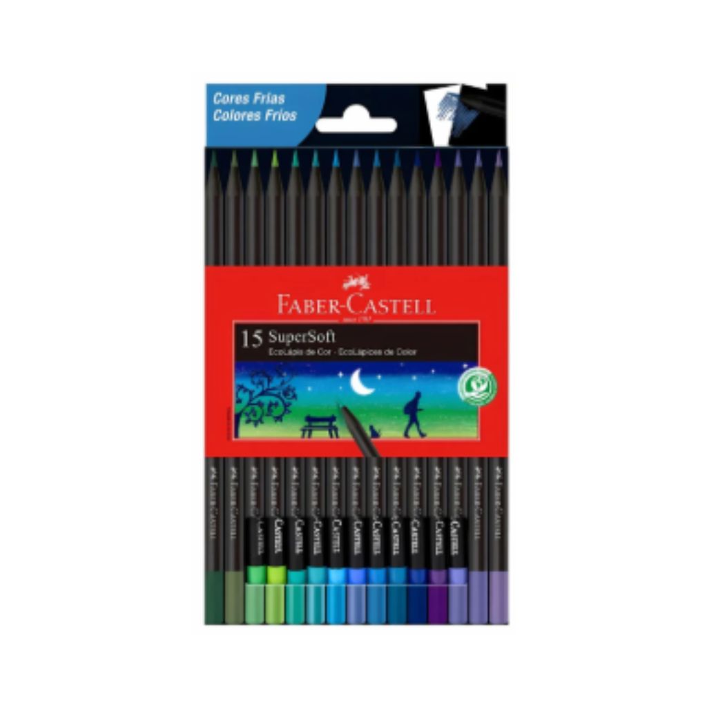 SET ECOLÁPICES SUPERSOFT COLORES FRÍOS FABER CASTELL 15 PIEZAS