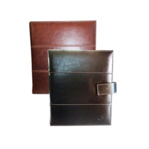 PORTA CUADERNO KOURUS CUERO NEGRO Y CAFÉ