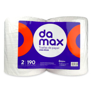TOALLA PAPEL 2 ROLLOS 190 MT. HOJA SIMPLE DAMAX