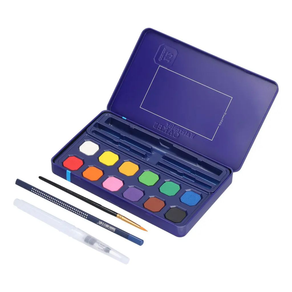 SET ACUARELA EN PASTILLAS GIORGIONE 12 COLORES + LÁPIZ GRAFITO, PINCEL Y WATERBRUSH - Imagen 2